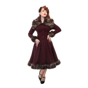 Collectif UK Pearl coat in wine, size L (UK 14)